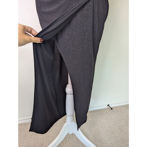 Rudá Sparkly Black Side Slit Stretch Midi Dress Women Size M Dark Fairy Sexy - Picture 8 of 14